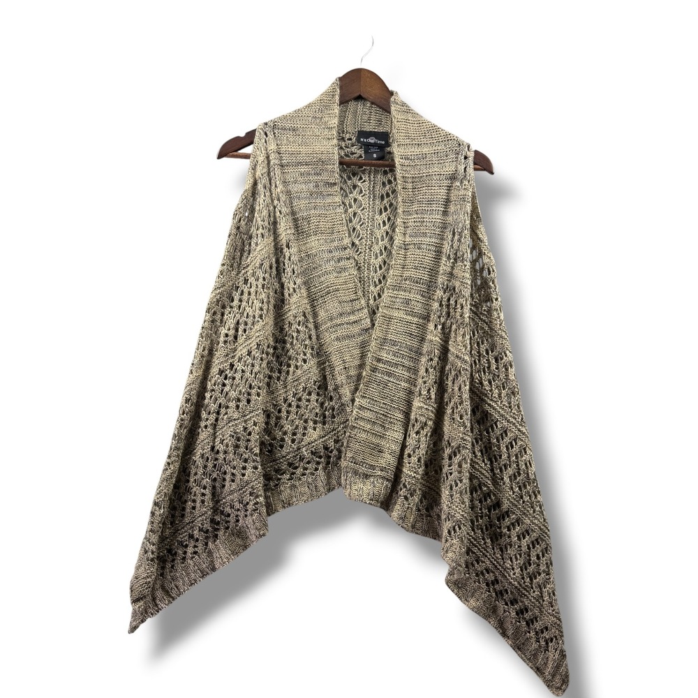 It's Our Time Womens Small Tan Brown Open Knit Draped Handkerchief Hem Vest